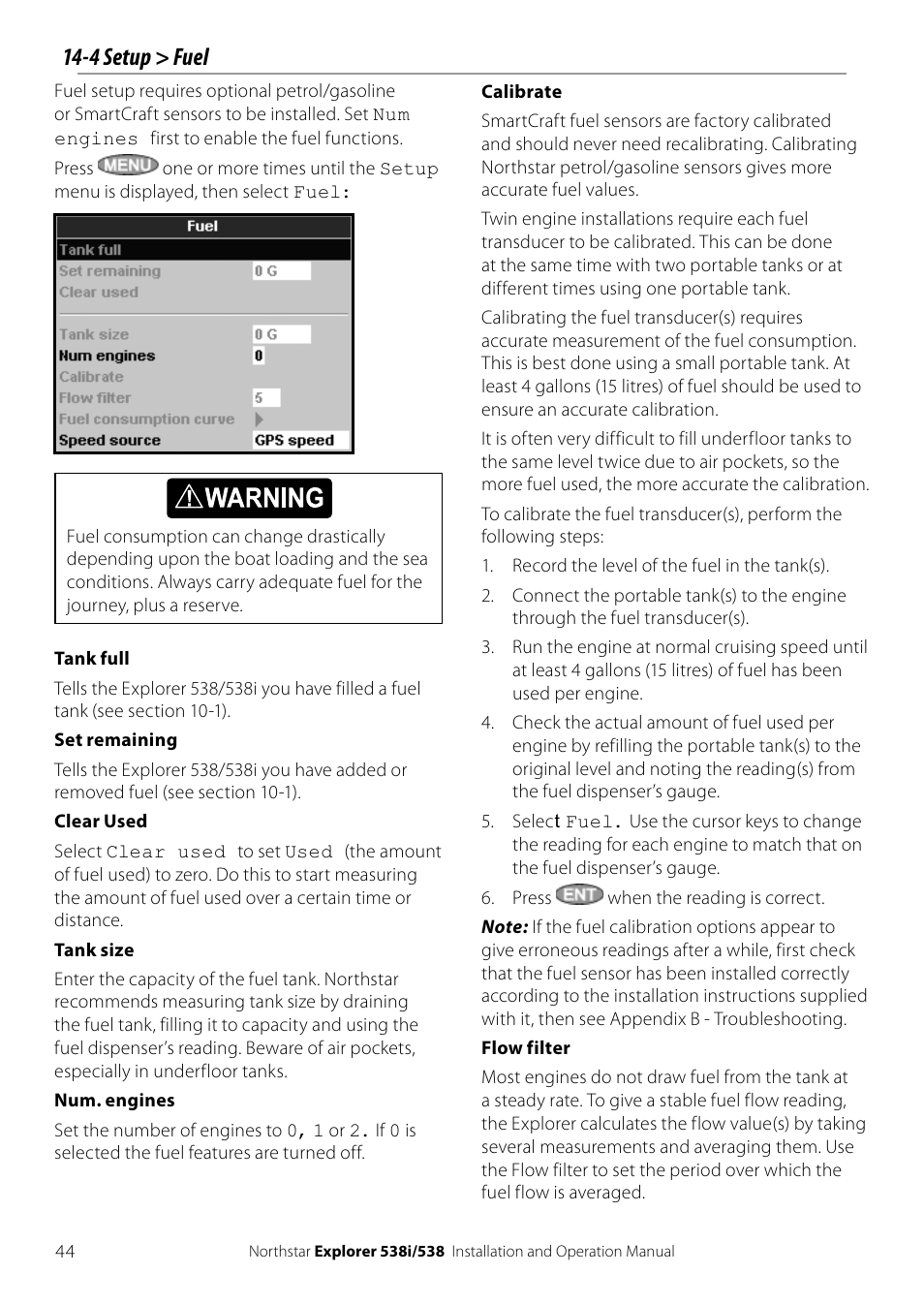 4 setup > fuel | NorthStar Navigation Explorer 538i User Manual | Page 44 / 64