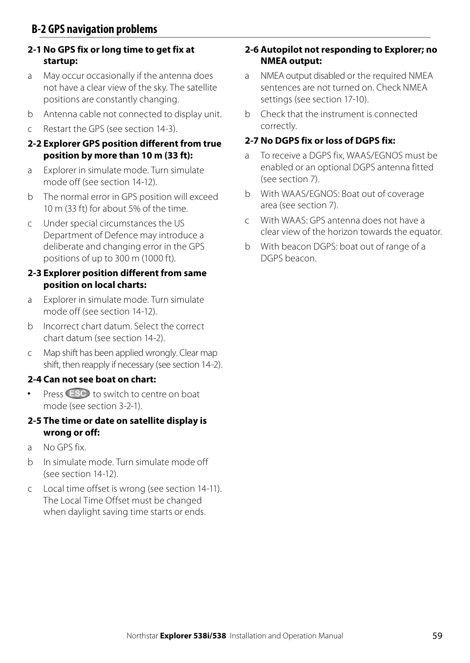 B-2 gps navigation problems | NorthStar Navigation Explorer 538i User Manual | Page 59 / 64