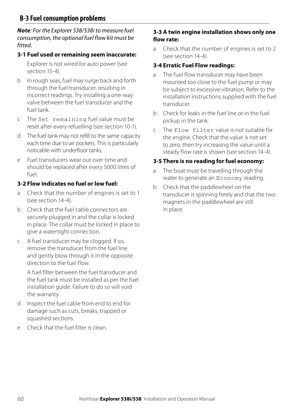 B-3 fuel consumption problems | NorthStar Navigation Explorer 538i User Manual | Page 60 / 64