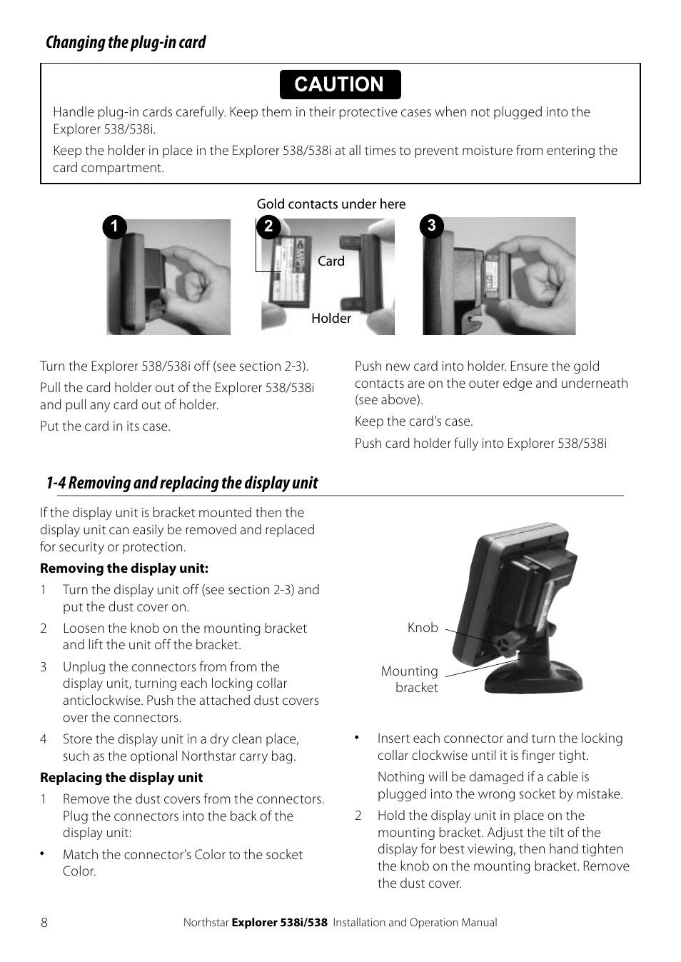 4 removing and replacing the display unit, Changing the plug-in card | NorthStar Navigation Explorer 538i User Manual | Page 8 / 64