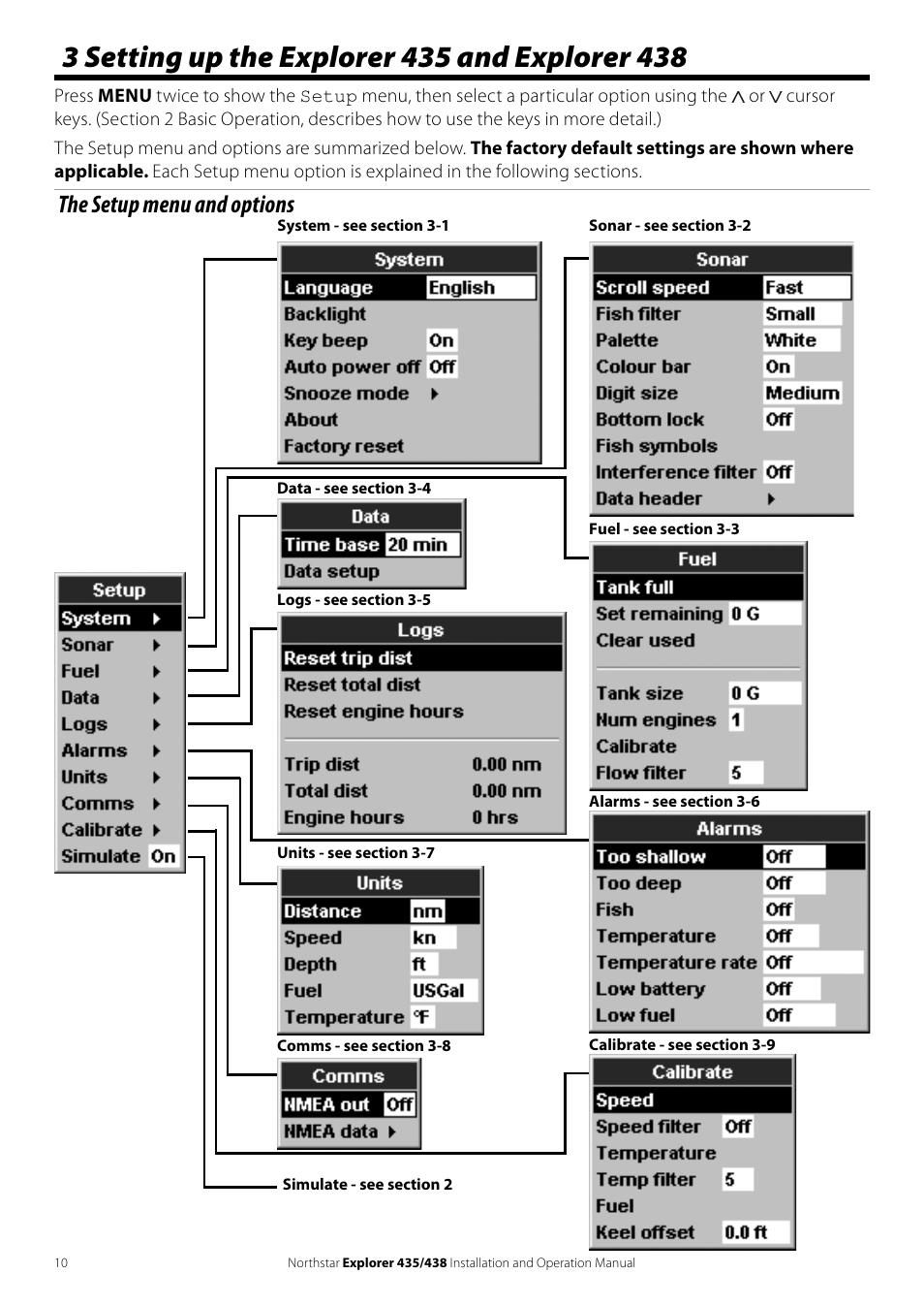 The setup menu and options | NorthStar Navigation EXPLORER 435 User Manual | Page 10 / 32