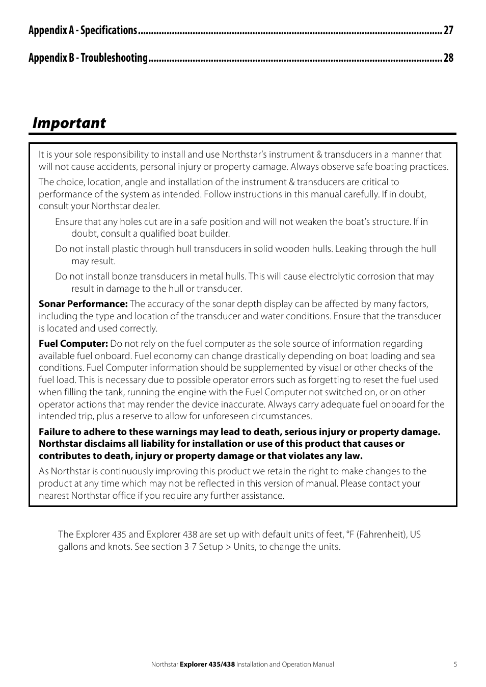 Important | NorthStar Navigation EXPLORER 435 User Manual | Page 5 / 32