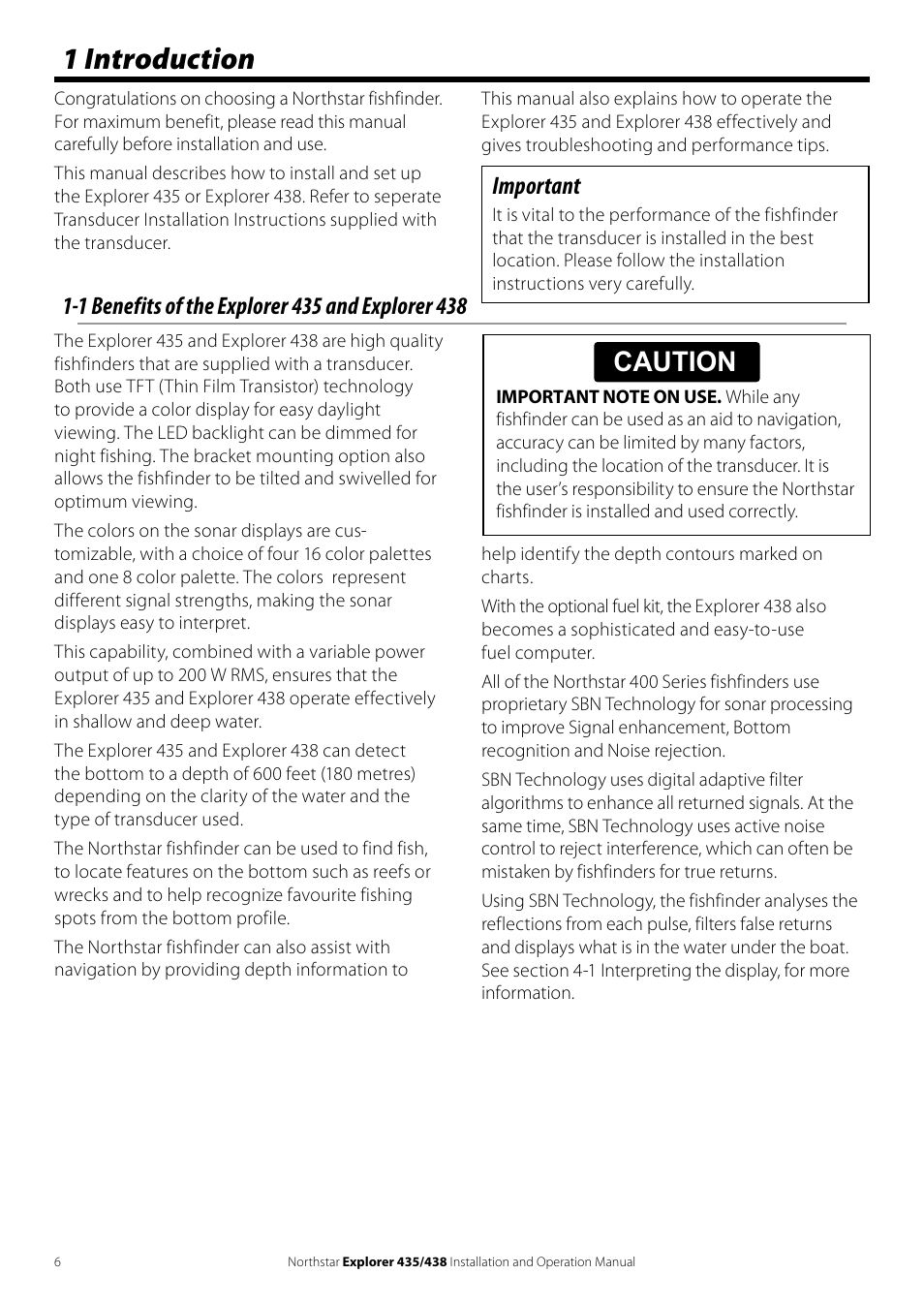 1 introduction, Caution | NorthStar Navigation EXPLORER 435 User Manual | Page 6 / 32