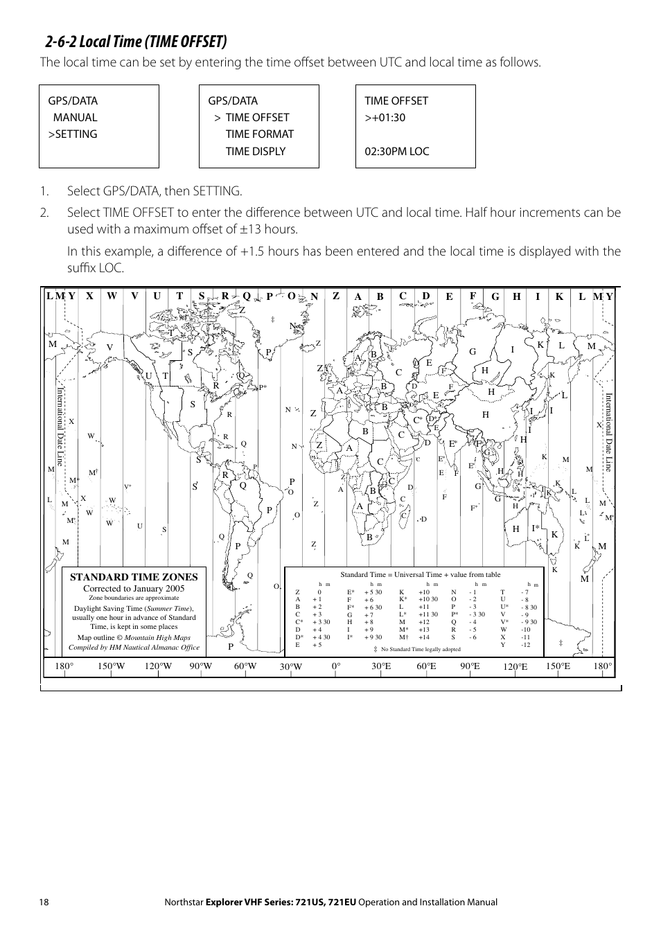 6-2 local time (time offset) | NorthStar Navigation VHF Marine Radio Explorer 721US User Manual | Page 18 / 61