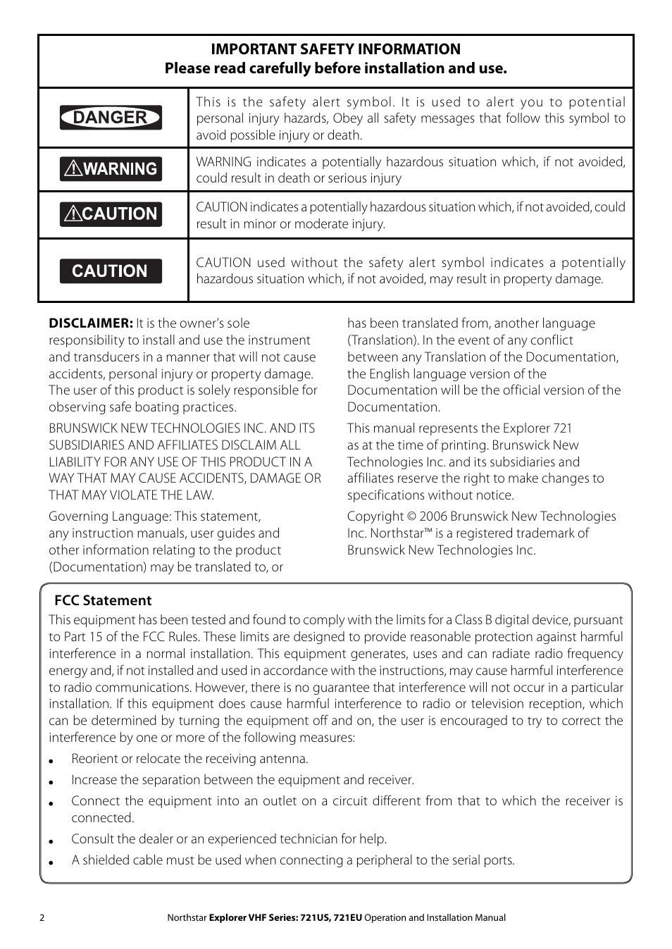NorthStar Navigation VHF Marine Radio Explorer 721US User Manual | Page 2 / 61