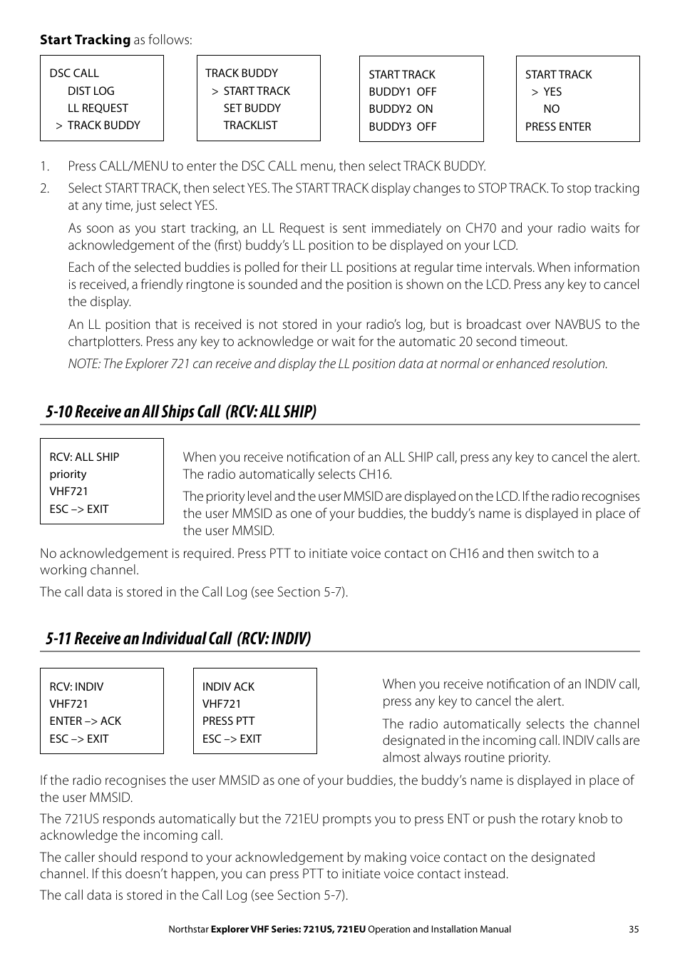 10 receive an all ships call (rcv: all ship), 11 receive an individual call (rcv: indiv) | NorthStar Navigation VHF Marine Radio Explorer 721US User Manual | Page 35 / 61