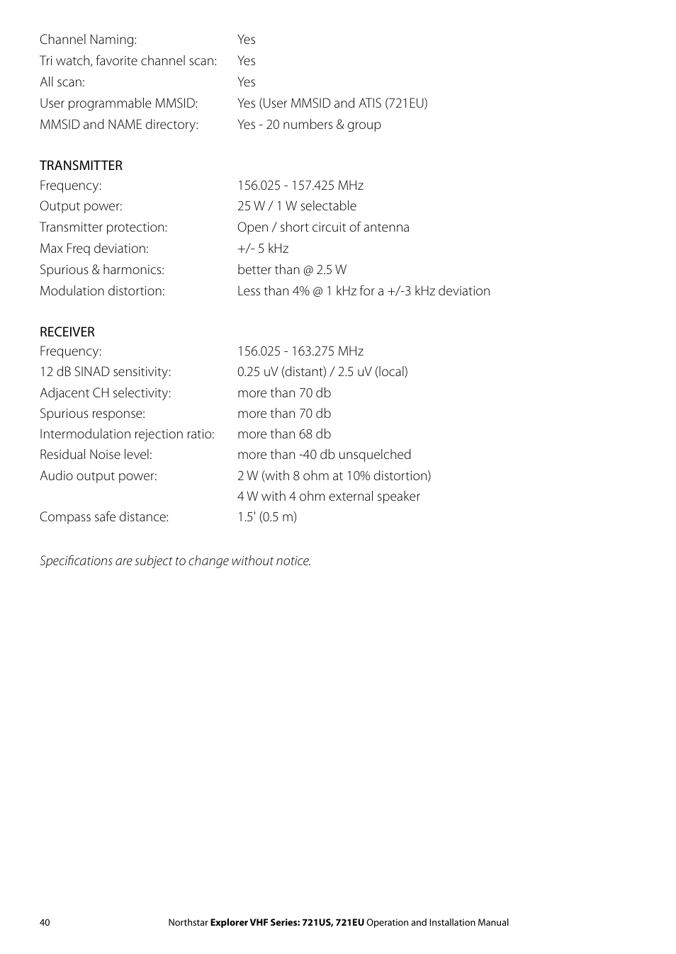 NorthStar Navigation VHF Marine Radio Explorer 721US User Manual | Page 40 / 61
