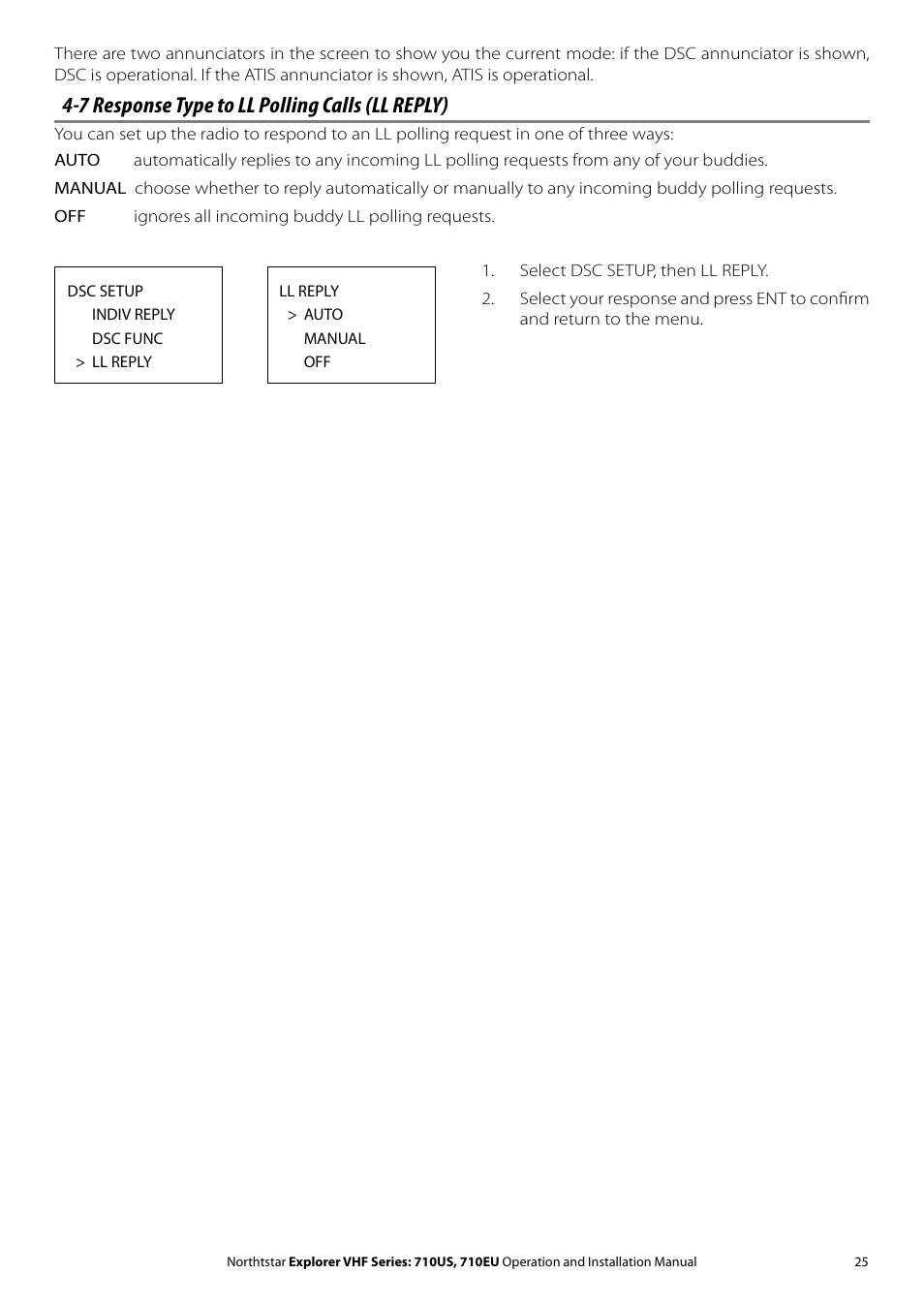 7 response type to ll polling calls (ll reply) | NorthStar Navigation Explorer 710 VHF User Manual | Page 25 / 57