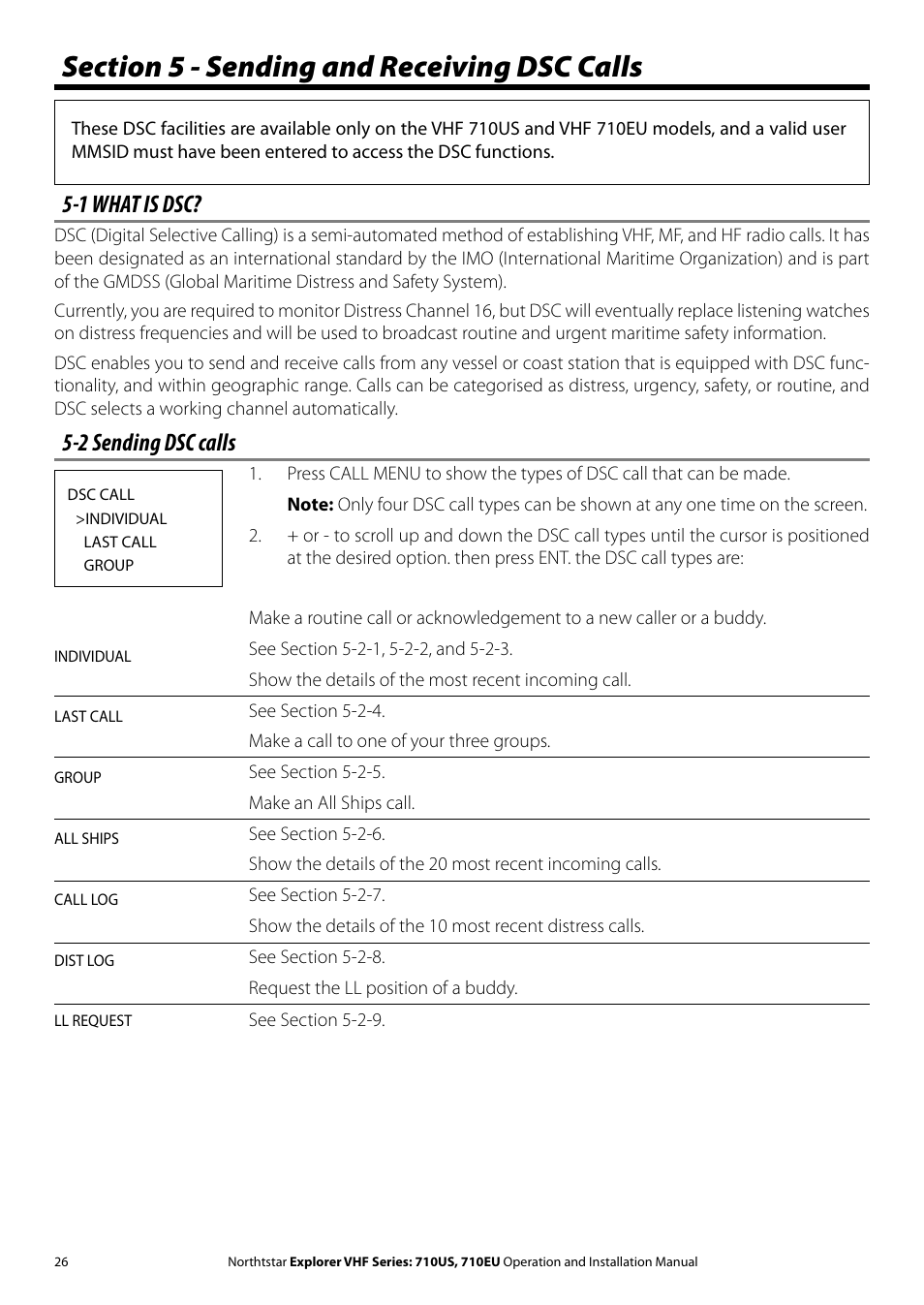 1 what is dsc, 2 sending dsc calls | NorthStar Navigation Explorer 710 VHF User Manual | Page 26 / 57