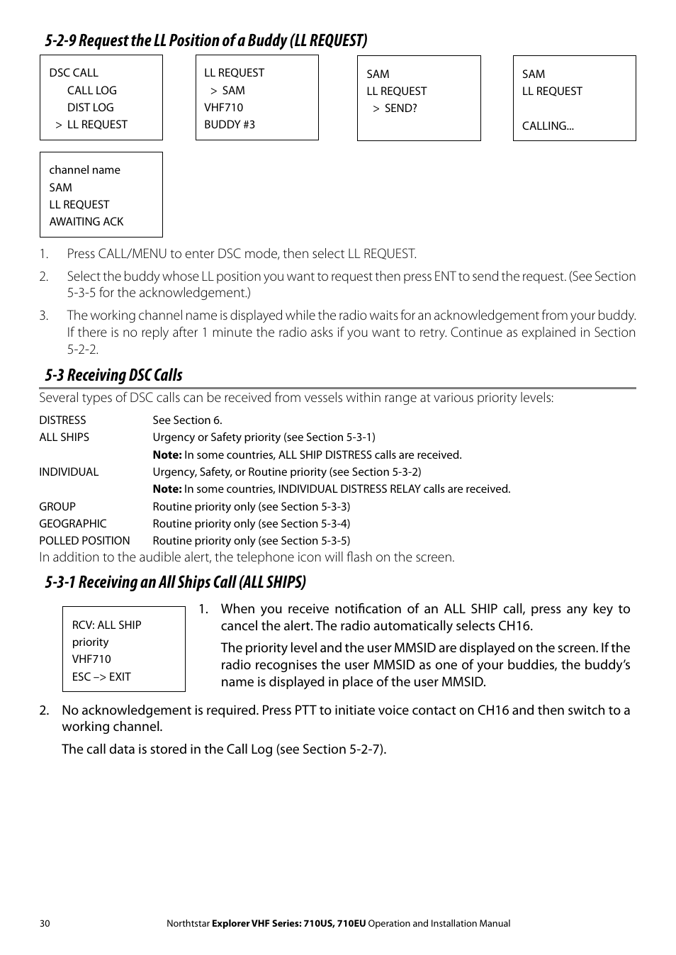 3 receiving dsc calls, 3-1 receiving an all ships call (all ships) | NorthStar Navigation Explorer 710 VHF User Manual | Page 30 / 57