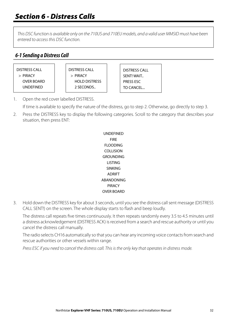 1 sending a distress call | NorthStar Navigation Explorer 710 VHF User Manual | Page 32 / 57