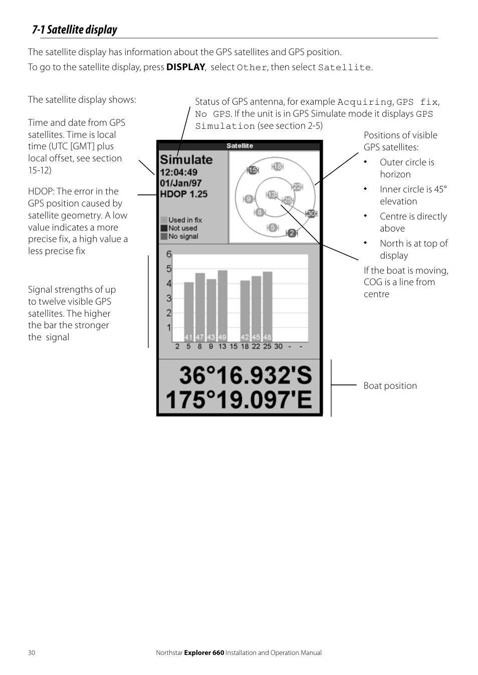 1 satellite display | NorthStar Navigation Explorer 660 User Manual | Page 30 / 76