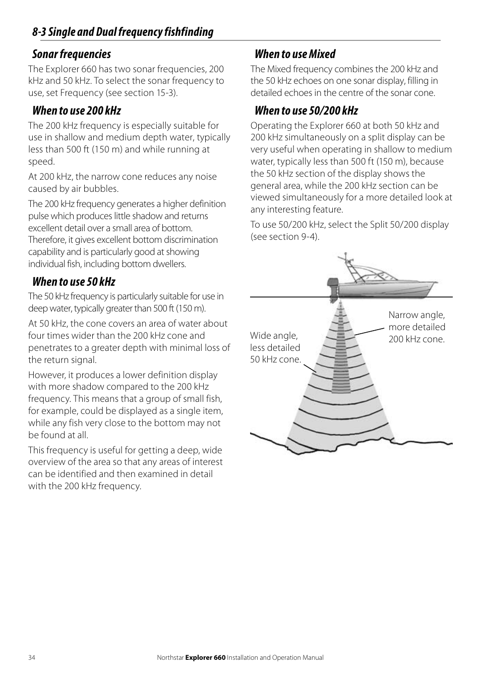 Sonar frequencies, When to use 200 khz, When to use 50 khz | NorthStar Navigation Explorer 660 User Manual | Page 34 / 76