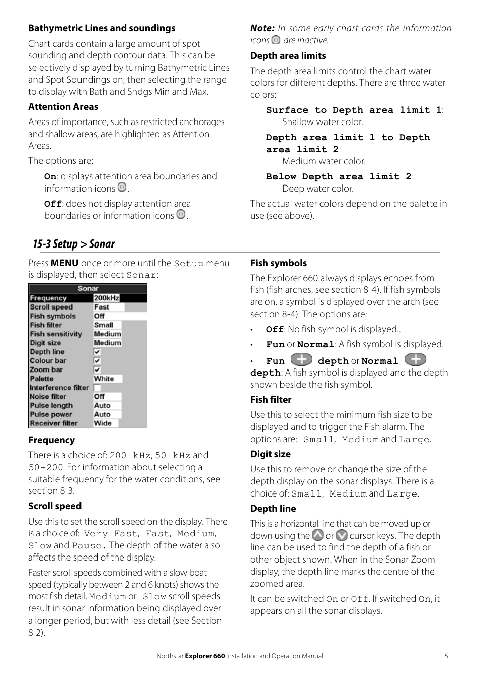 3 setup > sonar | NorthStar Navigation Explorer 660 User Manual | Page 51 / 76