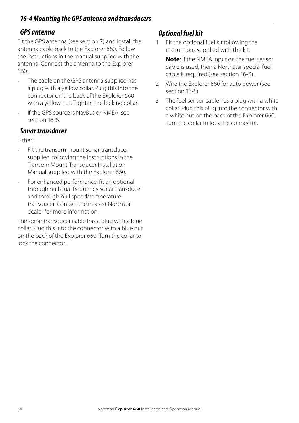 Gps antenna, Sonar transducer | NorthStar Navigation Explorer 660 User Manual | Page 64 / 76
