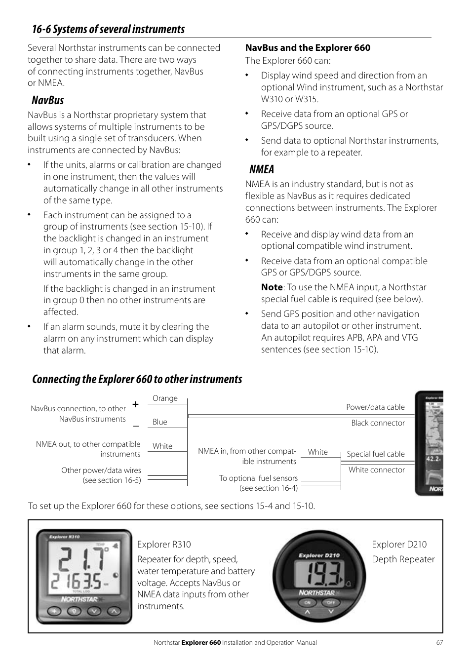 6 systems of several instruments, Navbus, Nmea | Connecting the explorer 660 to other instruments | NorthStar Navigation Explorer 660 User Manual | Page 67 / 76