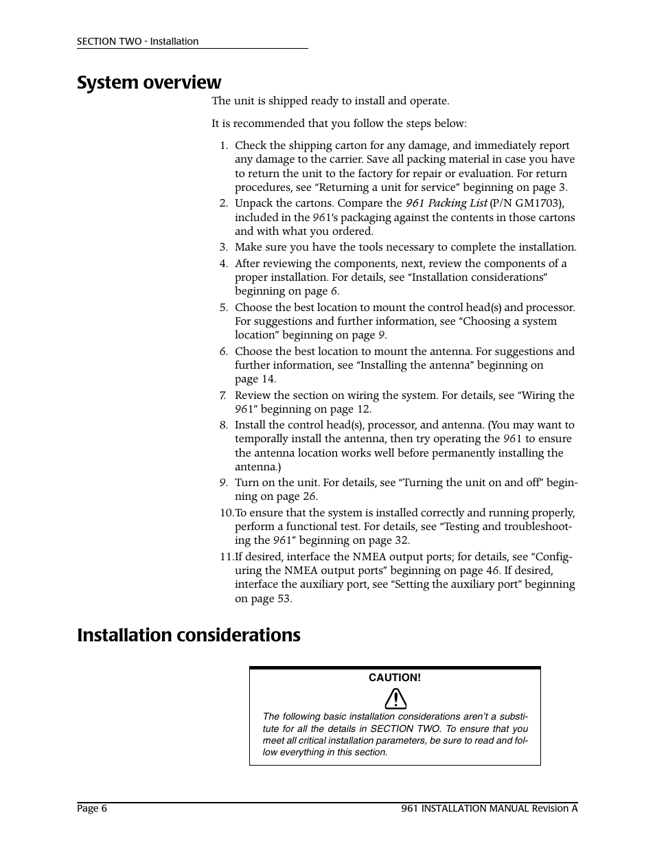 System overview, Installation considerations | NorthStar Navigation GM1708 961XD User Manual | Page 16 / 86