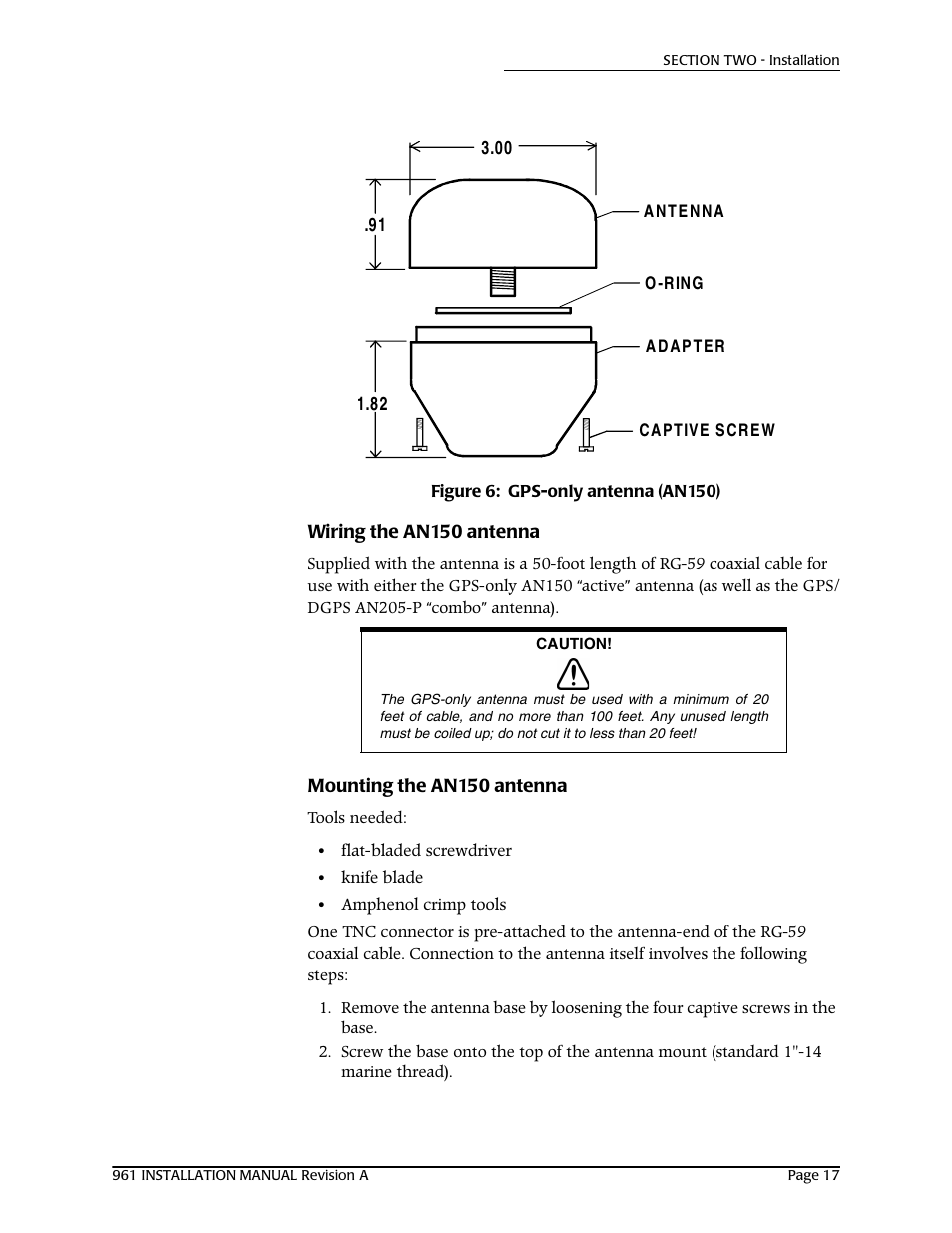 Wiring the an150 antenna, Mounting the an150 antenna | NorthStar Navigation GM1708 961XD User Manual | Page 27 / 86