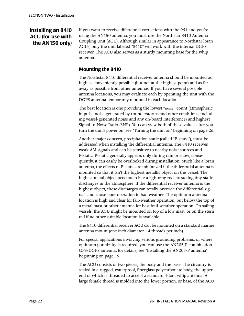 Mounting the 8410 | NorthStar Navigation GM1708 961XD User Manual | Page 32 / 86
