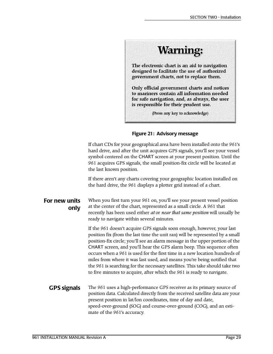 For new units only, Gps signals | NorthStar Navigation GM1708 961XD User Manual | Page 39 / 86