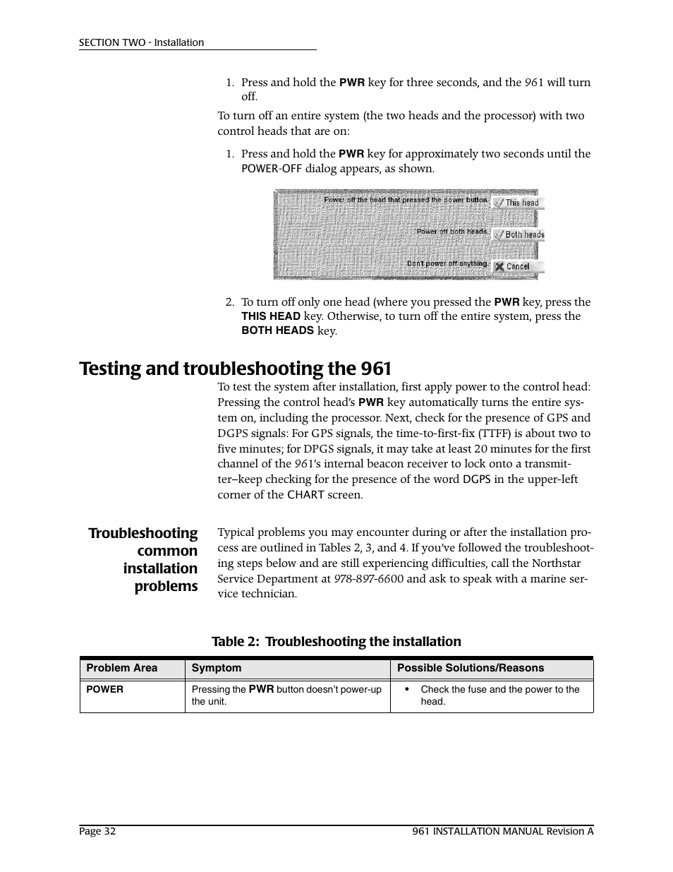 Testing and troubleshooting the 961, Troubleshooting common installation problems | NorthStar Navigation GM1708 961XD User Manual | Page 42 / 86