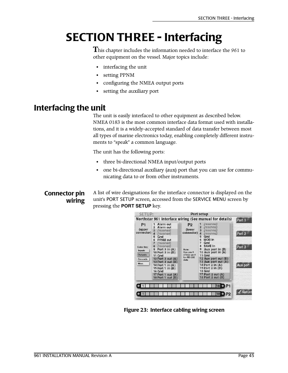 Section three - interfacing, Interfacing the unit, Connector pin wiring | NorthStar Navigation GM1708 961XD User Manual | Page 55 / 86