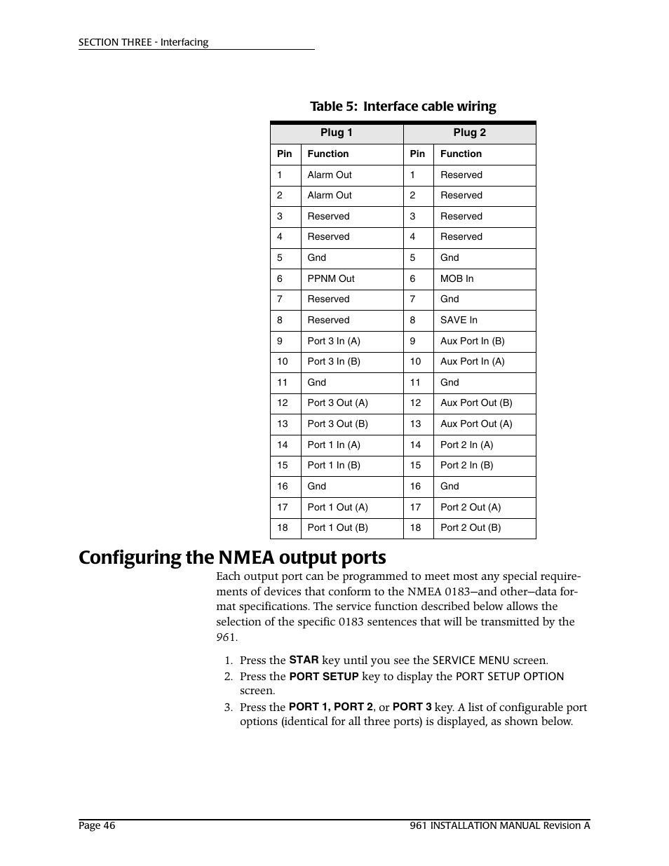 Configuring the nmea output ports, Config, Table 5: interface cable wiring | NorthStar Navigation GM1708 961XD User Manual | Page 56 / 86