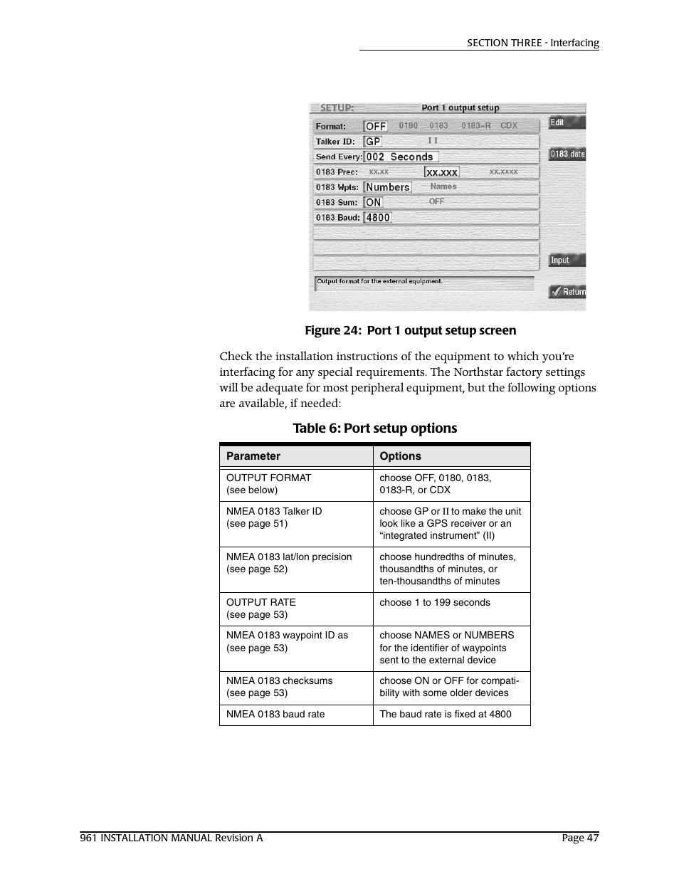 Table 6: port setup options | NorthStar Navigation GM1708 961XD User Manual | Page 57 / 86