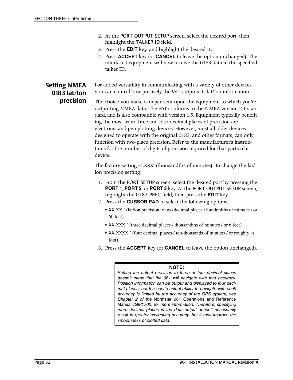 Setting nmea 0183 lat/lon precision | NorthStar Navigation GM1708 961XD User Manual | Page 62 / 86