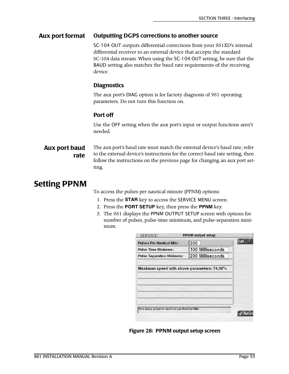 Aux port format, Outputting dgps corrections to another source, Diagnostics | Port off, Aux port baud rate, Setting ppnm | NorthStar Navigation GM1708 961XD User Manual | Page 65 / 86