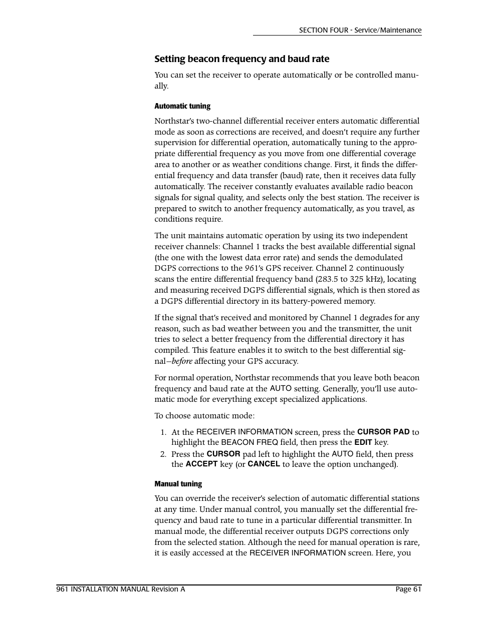 Setting beacon frequency and baud rate | NorthStar Navigation GM1708 961XD User Manual | Page 71 / 86