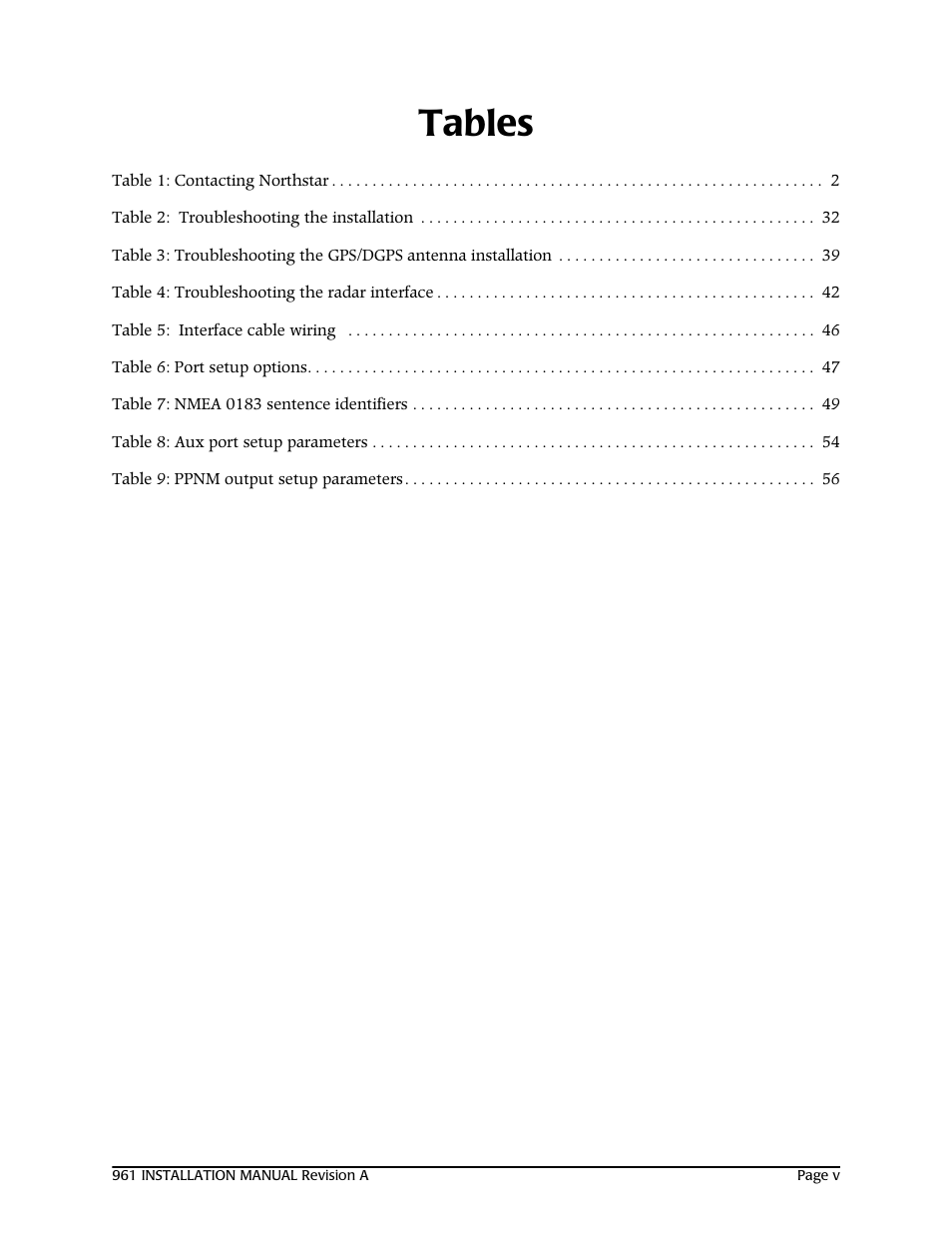 Tables | NorthStar Navigation GM1708 961XD User Manual | Page 9 / 86