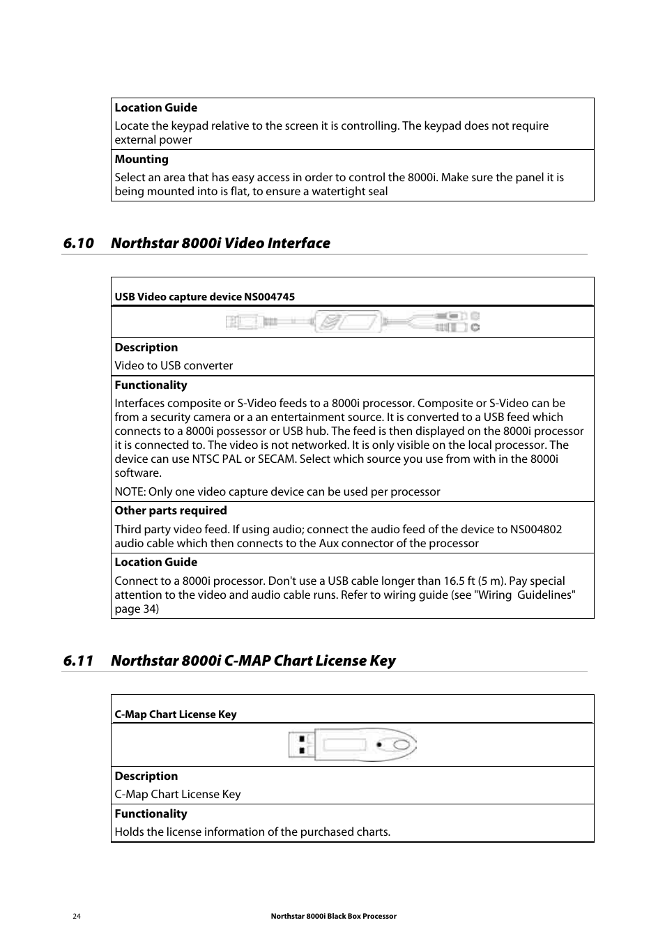 10 northstar 8000i video interface, 11 northstar 8000i c-map chart license key | NorthStar Navigation 8000I User Manual | Page 24 / 88