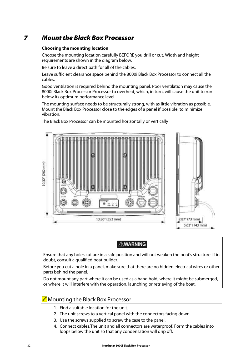 7 mount the black box processor, 7mount the black box processor, Mounting the black box processor | NorthStar Navigation 8000I User Manual | Page 32 / 88