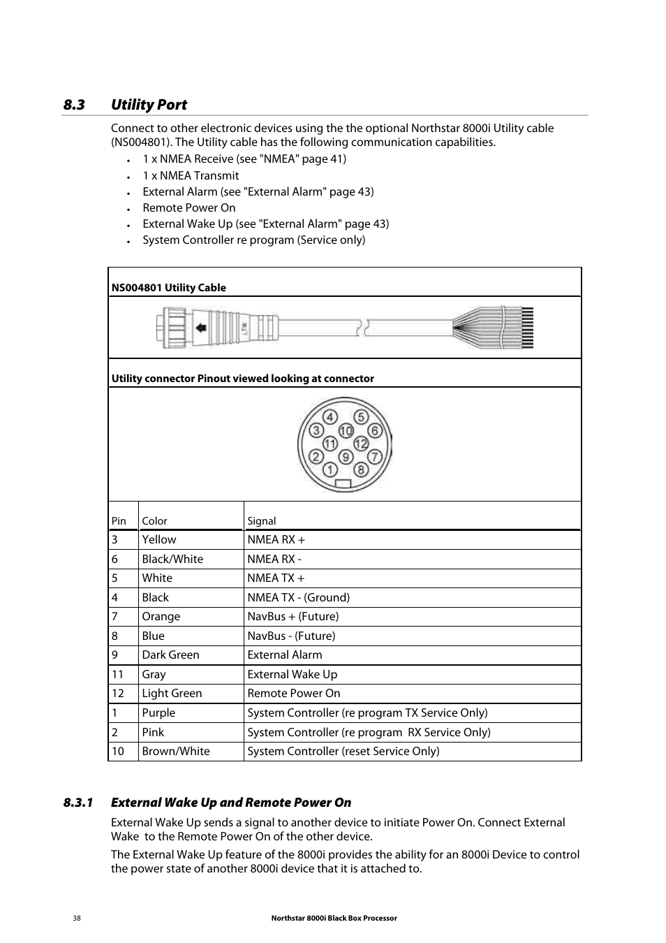 3 utility port, 1 external wake up and remote power on | NorthStar Navigation 8000I User Manual | Page 38 / 88