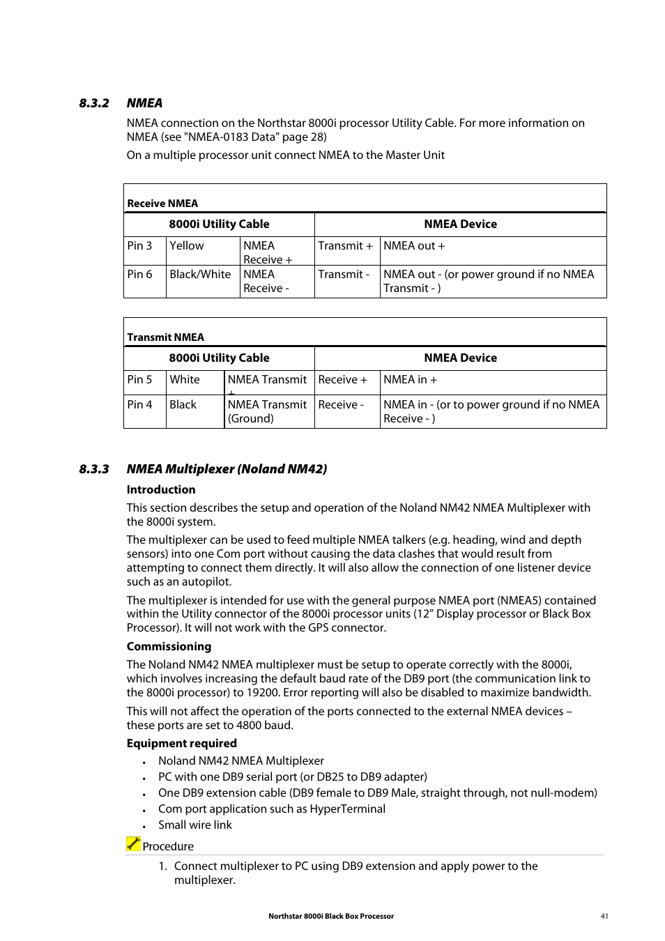 2 nmea, 3 nmea multiplexer (noland nm42) | NorthStar Navigation 8000I User Manual | Page 41 / 88