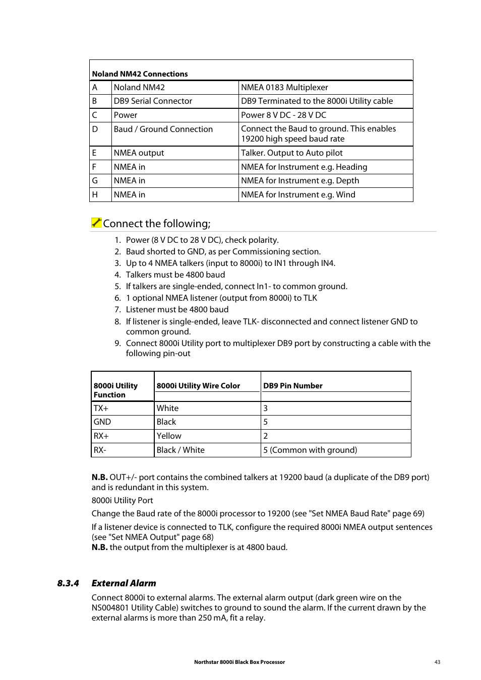 Connect the following | NorthStar Navigation 8000I User Manual | Page 43 / 88