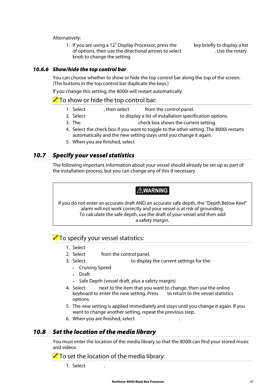 6 show/hide the top control bar, 7 specify your vessel statistics, 8 set the location of the media library | NorthStar Navigation 8000I User Manual | Page 67 / 88