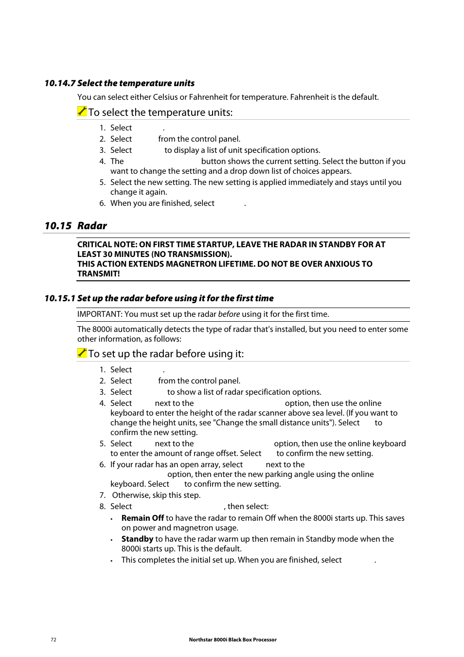 7 select the temperature units, 15 radar | NorthStar Navigation 8000I User Manual | Page 72 / 88