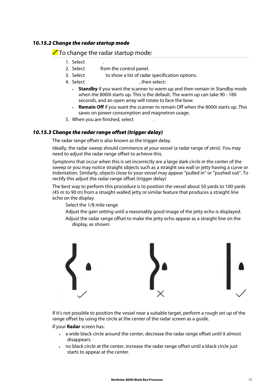 2 change the radar startup mode, 3 change the radar range offset (trigger delay) | NorthStar Navigation 8000I User Manual | Page 73 / 88