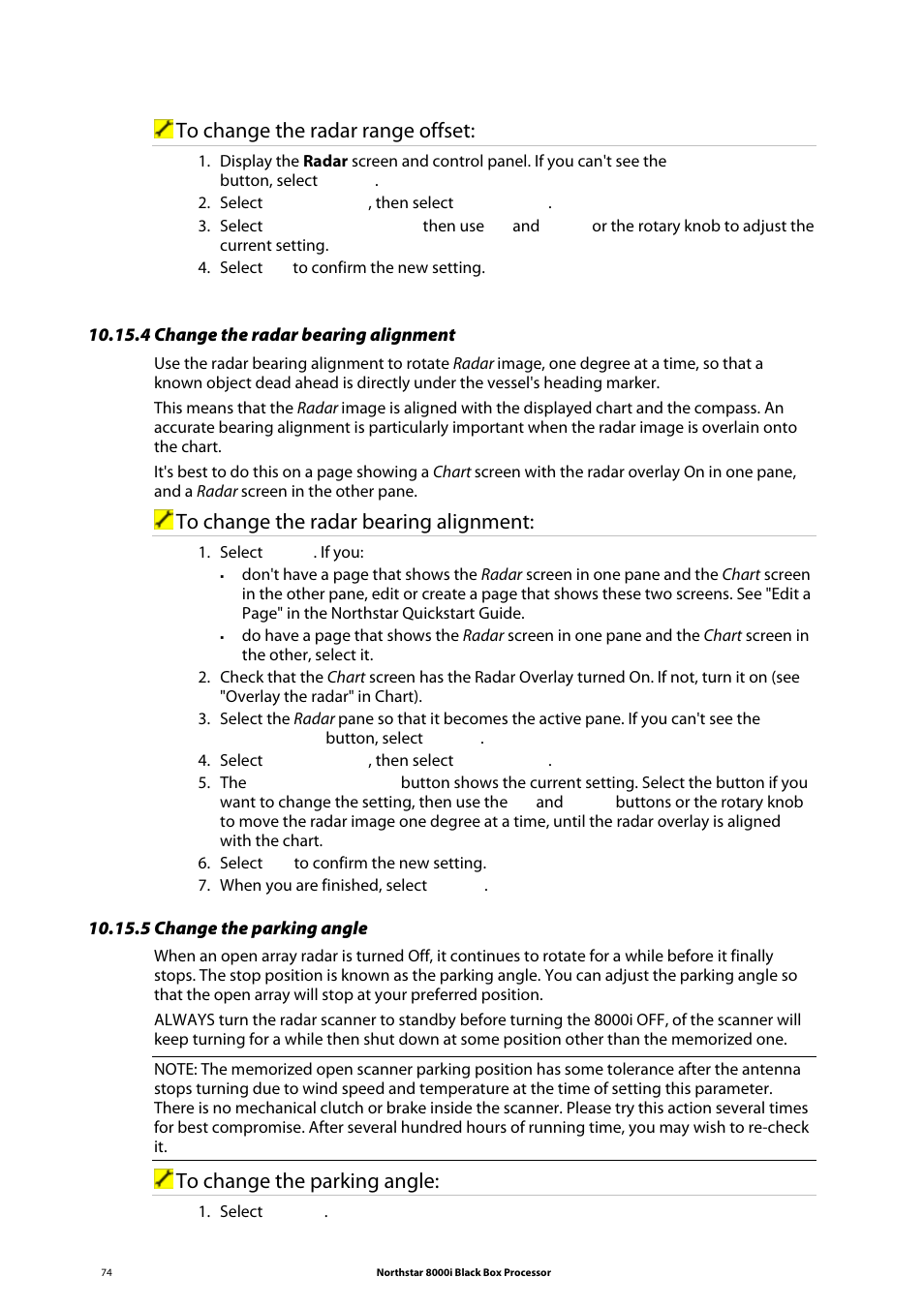 4 change the radar bearing alignment, 5 change the parking angle | NorthStar Navigation 8000I User Manual | Page 74 / 88