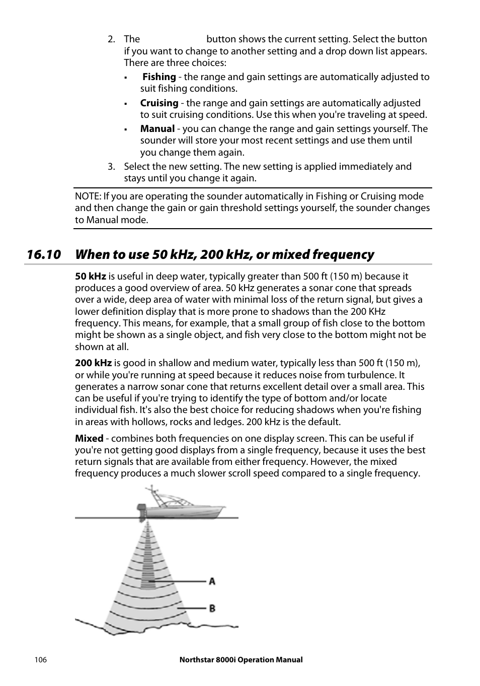 10 when to use 50 khz, 200 khz, or mixed frequency | NorthStar Navigation NorthStar 8000i User Manual | Page 106 / 220