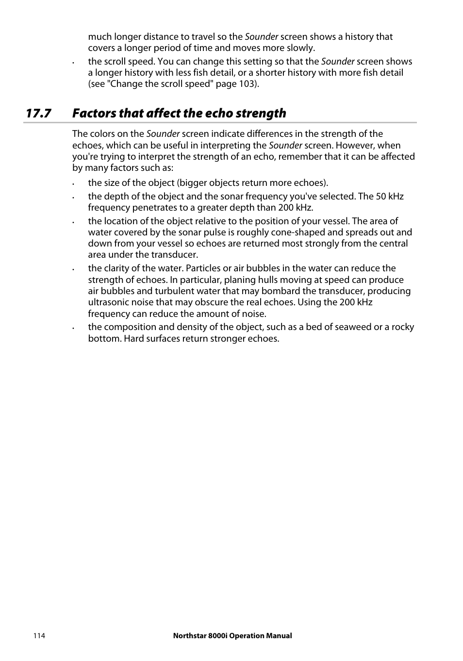 7 factors that affect the echo strength | NorthStar Navigation NorthStar 8000i User Manual | Page 114 / 220