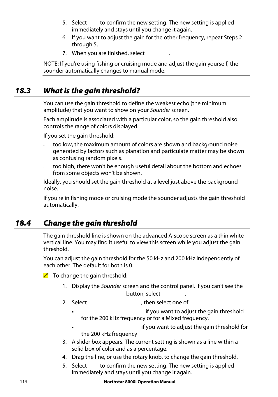 3 what is the gain threshold, 4 change the gain threshold | NorthStar Navigation NorthStar 8000i User Manual | Page 116 / 220