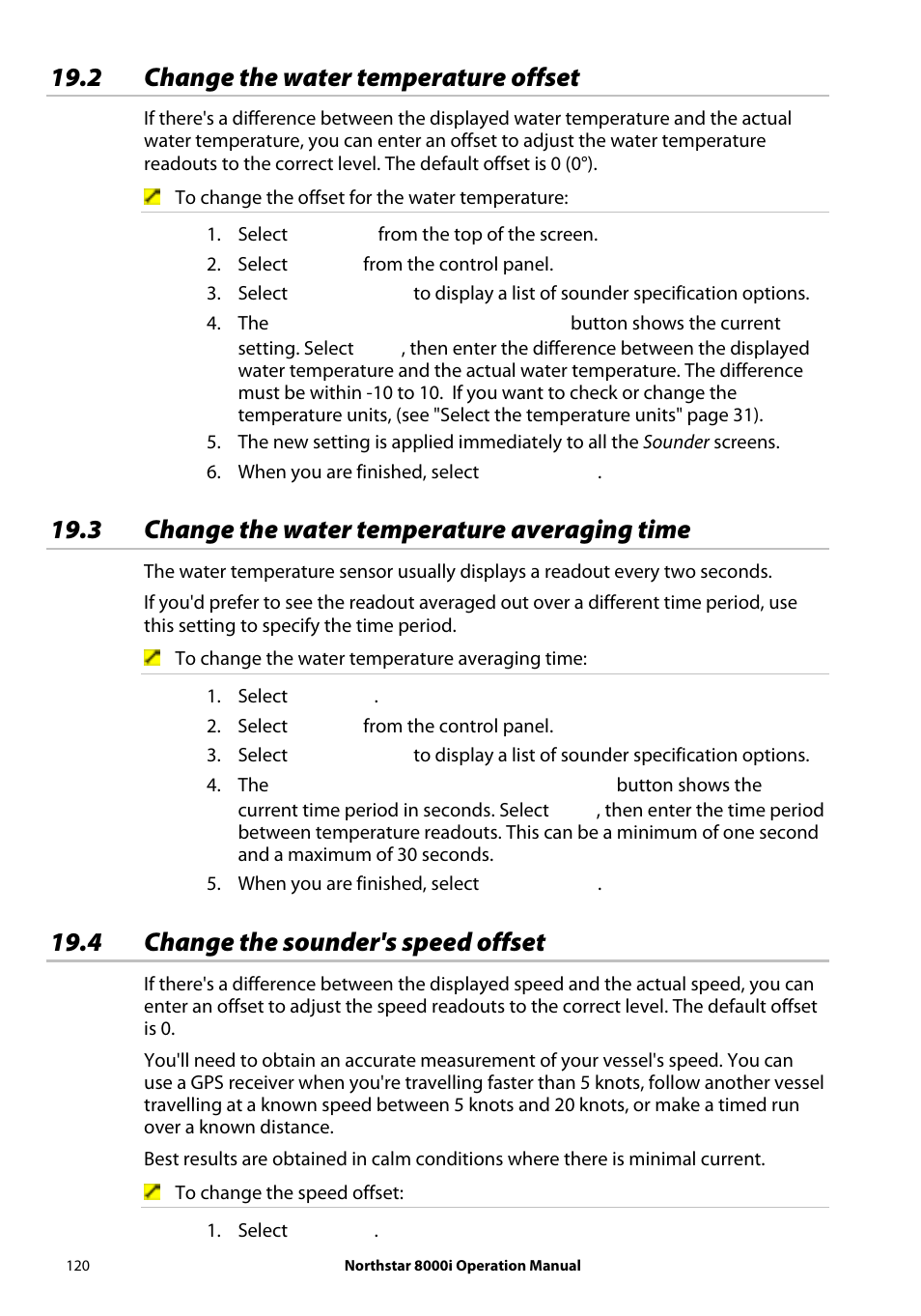 2 change the water temperature offset, 3 change the water temperature averaging time, 4 change the sounder's speed offset | NorthStar Navigation NorthStar 8000i User Manual | Page 120 / 220