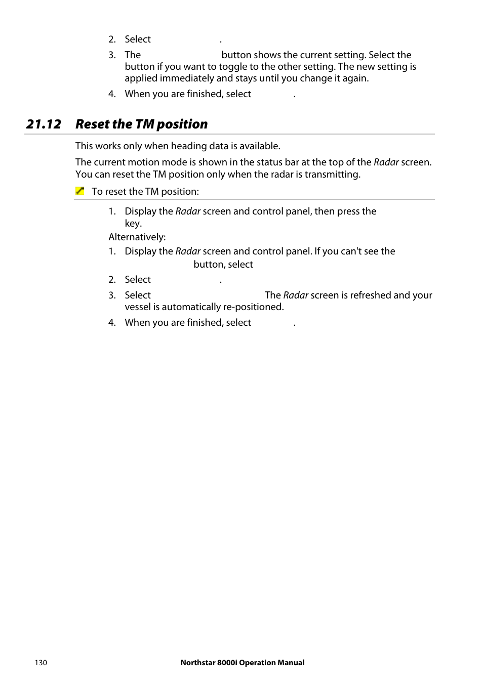 12 reset the tm position | NorthStar Navigation NorthStar 8000i User Manual | Page 130 / 220