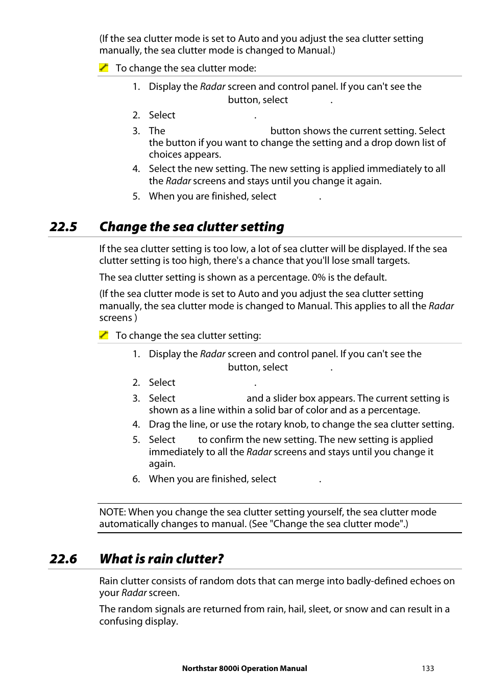 5 change the sea clutter setting, 6 what is rain clutter | NorthStar Navigation NorthStar 8000i User Manual | Page 133 / 220