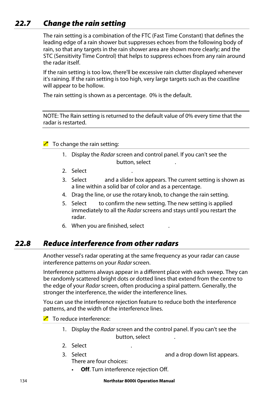 7 change the rain setting, 8 reduce interference from other radars | NorthStar Navigation NorthStar 8000i User Manual | Page 134 / 220