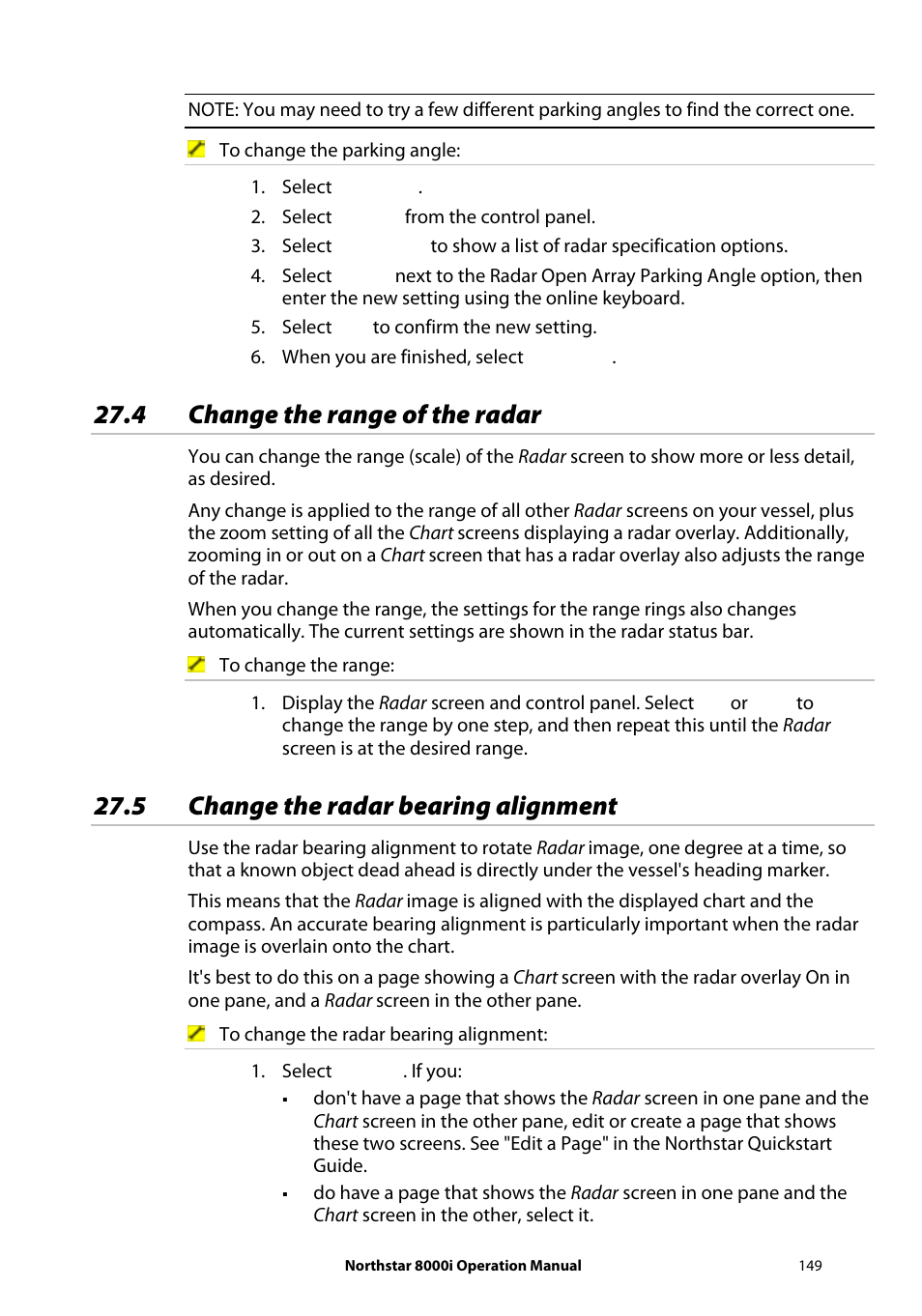 4 change the range of the radar, 5 change the radar bearing alignment | NorthStar Navigation NorthStar 8000i User Manual | Page 149 / 220