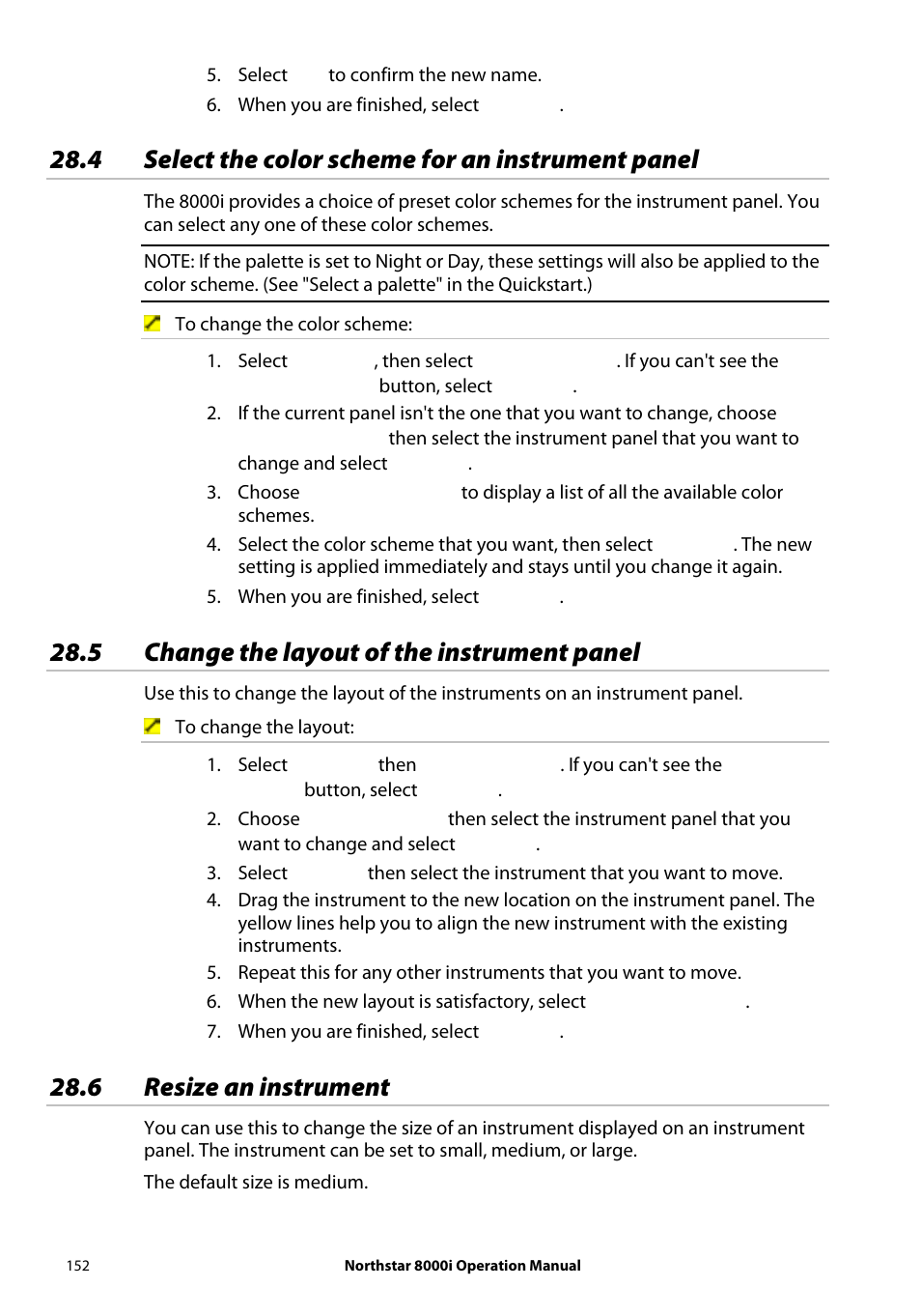 4 select the color scheme for an instrument panel, 5 change the layout of the instrument panel, 6 resize an instrument | NorthStar Navigation NorthStar 8000i User Manual | Page 152 / 220